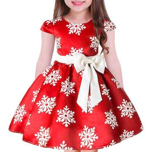 Toddler Baby Girls Christmas Dress Snowflake Print Wedding Formal Birthday Party Dresses with Bowknot Belt (Red)
