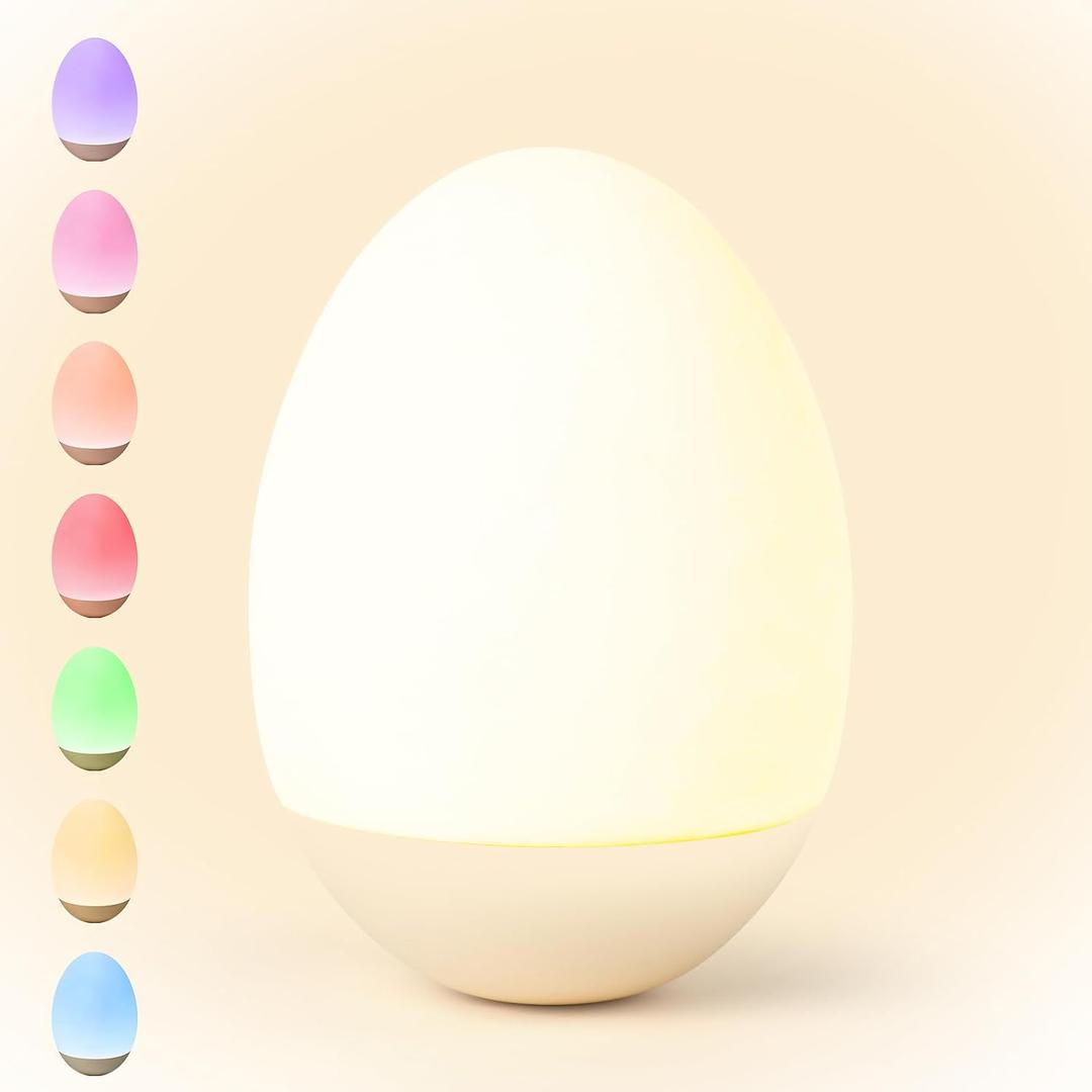 Egg Night Light for Nursery: Baby Night Lights Tap Lamp Stepless Dimming with Warm White and 7 RGB Colors Rechargeable Portable for Infant and Kids Bedroom Breastfeeding Sleep Aid