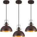 12 Inch Pendant Lights for Kitchen Island Matte ORB Farmhouse Pendant Light fixtures Adjustable Height Dome Hanging Light for Dinning Room Bedroom Hallway,3 Packs (Oil-Rubbed Bronze)