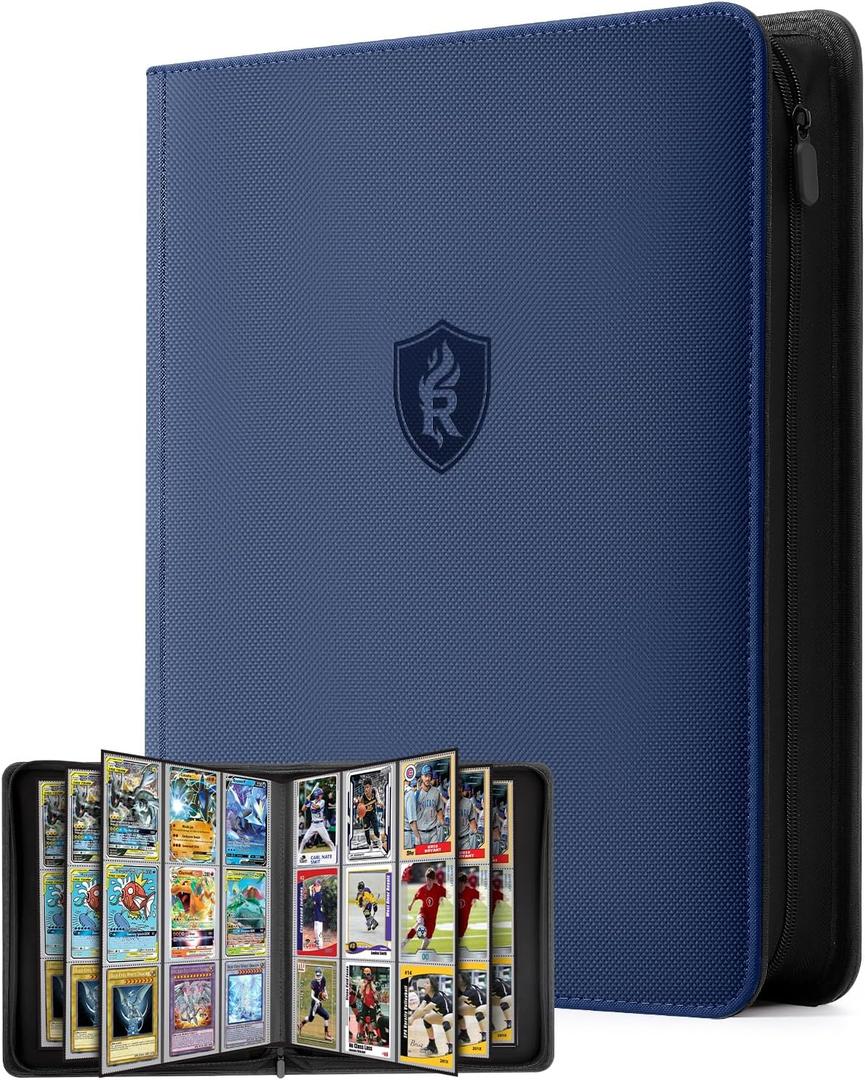 9 Pocket Toploaders Binder with Zipper  Holds 288 Top Loaders  Premium Double-Sided Card Album for Trading Cards, TCG, MTG, Sports Cards (Midnight Blue)
