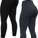 Women's Yoga Pants 7/8 High Waisted Workout Yoga Leggings for Women Butt Lifting Tummy Control Booty Tights (Black/Black Marl, Small) 2 Pack