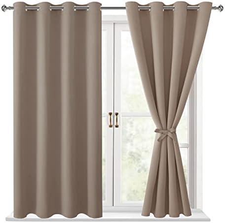 Hiasan Blackout Curtains for Bedroom - Thermal Insulated & Light Blocking Window Curtains for Living Room/Kids Room, 2 Drape Panels Sewn with Tiebacks, Camel, 52 x 45 Inch