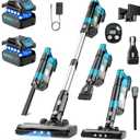 Cordless Vacuum Cleaners for Home with 2*Battery 8000mAh, Brushless Rechargeable Stick Vacuum with 3 Mode, 6 In 1 Portable Handheld Cordless Vacuum for Pet Hair /Hardwood Floor/Dorm/Carpet (Blue)