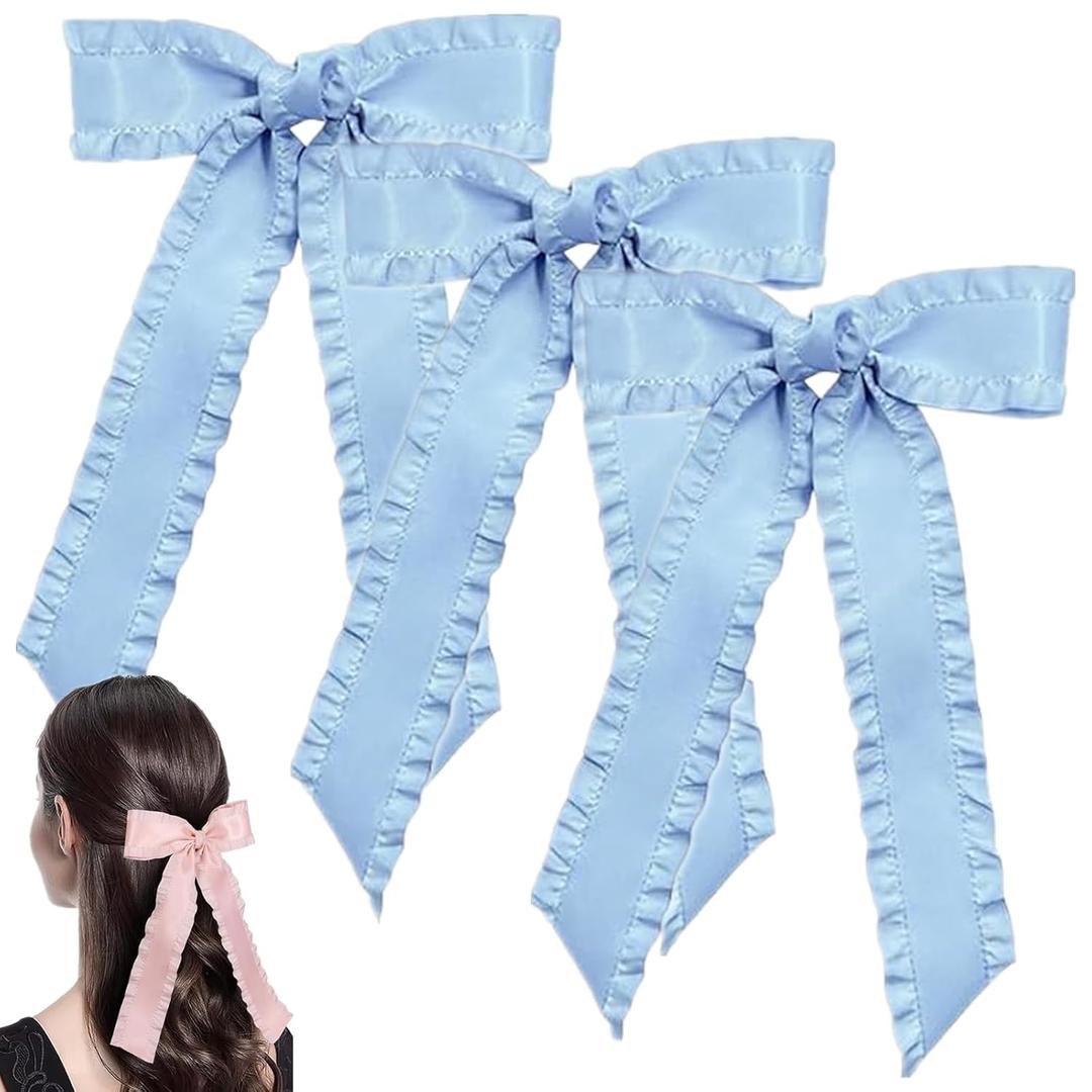 3 Pack Blue Hair Bow Set for Women & Girls Stylish Satin Bows & Ribbons All-Age Versatile Hair Accessories Perfect for Daily Wear Parties Special Occasions Vibrant Blue Shades for Trendy Looks