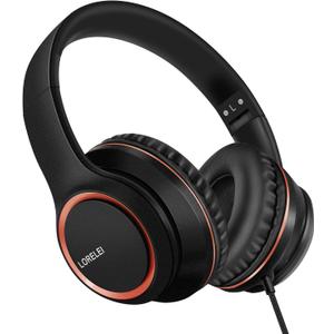 LORELEI X8 Over-Ear Wired Headphones with Microphone with 1.45m-Tangle-Free Nylon Line&3.5mm Plug,Lightweight Foldable & Portable Headphones for Smartphone,Tablet,Computer,Mp3/4(Space Black)
