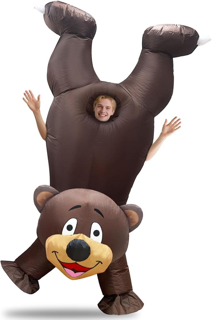 Camlinbo Halloween Inflatable Bear Handstand Costume Funny Full Body Blows Up Animal Costume for Adult Halloween Inflatables Cosplay