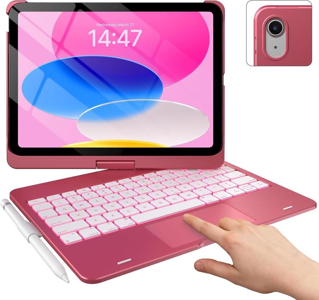 typecase Touch iPad 11th 10th Generation Case with Keyboard (11" 2025, A16 & 10.9" 2022) 360 Rotatable, 11-Color Backlit, Multi-Touch Trackpad, Pencil Holder, Thin & Light Pink