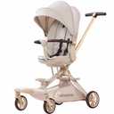 Lightweight Folding Stroller Wagon for Baby & Toddler Travel, 360 Reversible Seat, Adjustable Canopy with Storage Basket, Airplane-Friendly Compact Umbrella Stroller (Milk Brown)