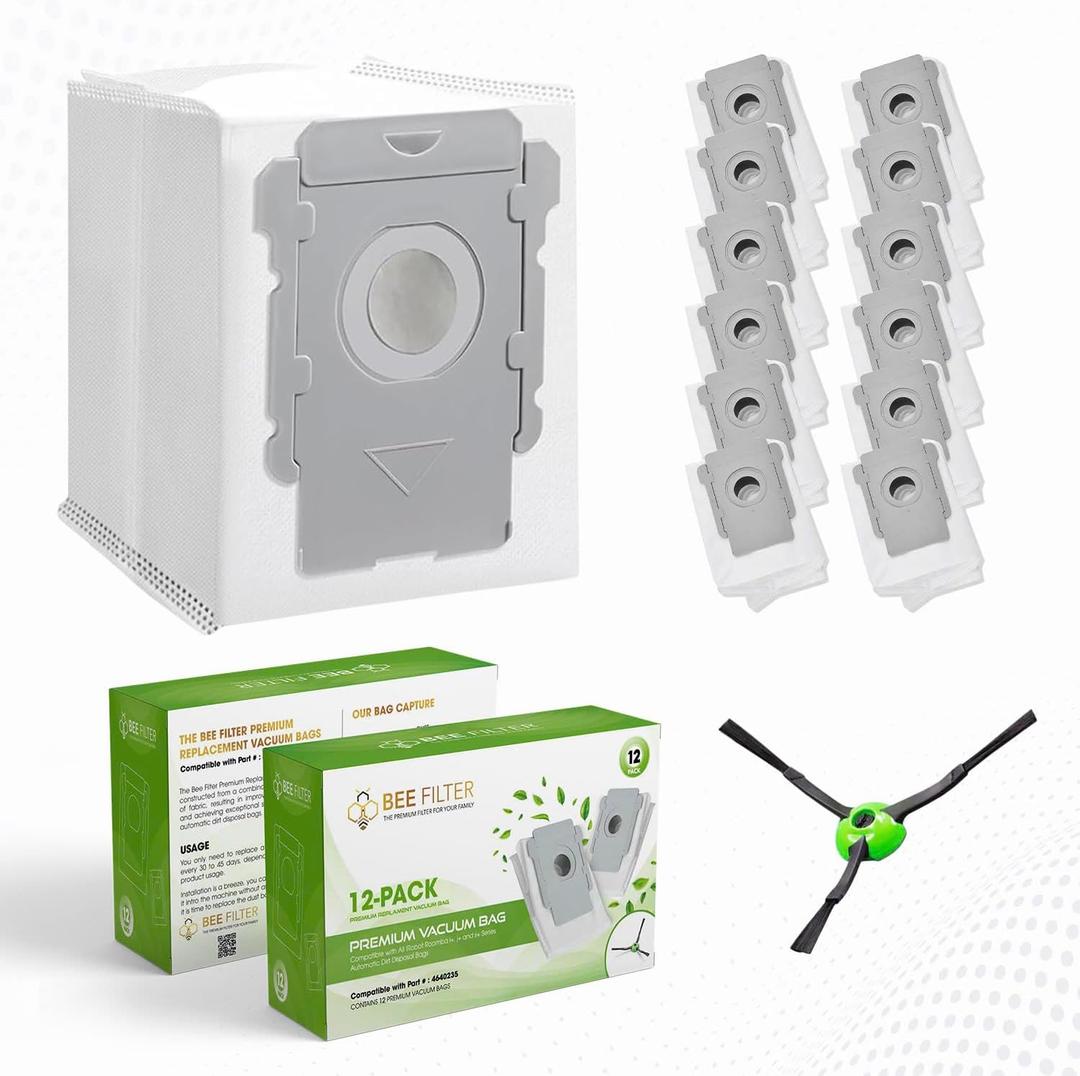 Premium Roomba Vacuum Bags for iRobot i7+, i1+, i3+, i4+, i5+, i8+, j6+, j7+, j8+, j9+, s9+, Combo j5+, i5+, j7+, j9+, 10 Max and i & s & j Series Dirt Disposal Bags (12 Vacuum Bags)
