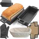 2-In-1 Cast Iron Oven Pan - 9"x5" Durable Loaf Pans Rectangular Baking Pan with Banneton Bread Proofing Basket set for home baking, 2 Piece Set -1.8 QT2 Pcs (Silicone mats, Bread Pan 4 Set)