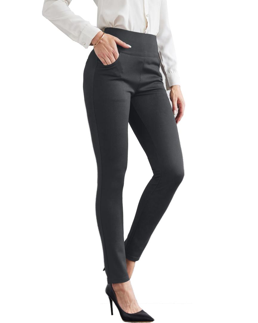 heipeiwa Women's Dress Pants Skinny High Waist Pull on Pants with Pockets Comfort Stretch Slim Fit Work Pants Grey