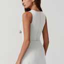 QINSEN Womens Crew Neck Tennis Dress Sleeveless Side Slit Golf Athletic Dress Build in Shorts with Pockets (White, S)