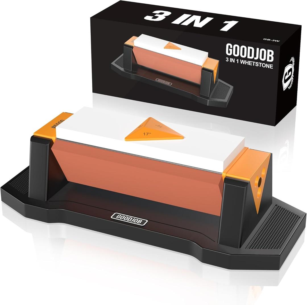 Knife Sharpening Stone Kit Premium 3 Side Grit 1000/3000/6000 Whetstone Knife Sharpener Tool for Kitchen Knife Set with Angle Guide and Non-Slip Base (GB-3W) (Small)