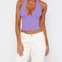 TiulZial Womens Backless Halter Tops Deep V Neck Sexy Crop Tank Top Open Back Sleeveless Slim Fit Y2k Summer Tops,  Small
