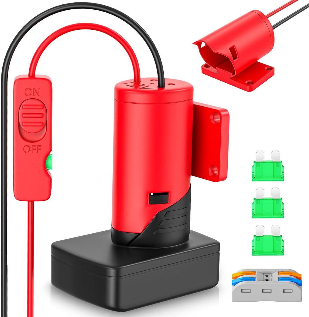 Upgraded Battery Adapter Compatible for Milwaukee 12V Battery, All-in-One Switch & Fuse Design, Power Ride Wheel Adapter Converter Kit for Ride-On Toys, 14 Gauge with Wire Terminals