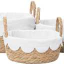 Scalloped Wicker Storage basket organizing for bread,Set of 3