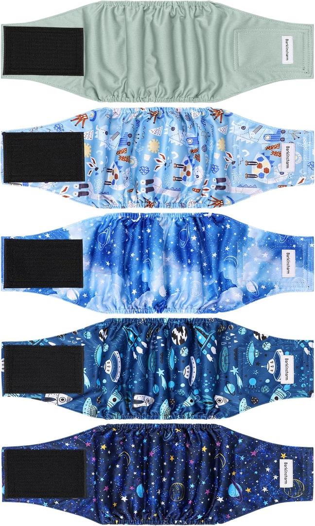 5 Pack Dog Diapers Male, High Absorbing Dog Wraps, Belly Bands for Male Dogs with Incontinence or Frequent Urination, Washable Doggie Diapers Star Medium