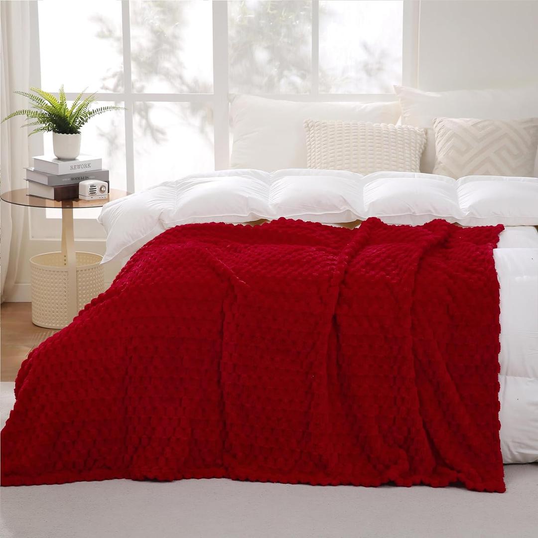 Puncuntex Red Throw Blanket 90"90" inches Fuzzy 3D Jacquard Decorative Flannel Fleece Super Soft Plush Cozy Blanket for Couch Sofa Chair Lightweight