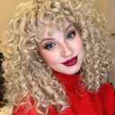 LONAI Short Blonde Curly Wig with Bangs for Women Ash Blonde Wigs with Bangs WIG006 Curly Synthetic Wig for Daily Use Party Cosplay-Ash Blonde