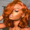 350 Ginger Orange Short Bob Wig Body Wave 13x4 HD Transparent Lace Front 180% Density Glueless Wigs Human Hair with Baby Hair Wigs Human Hair for Women Ginger Orange Color 12 Inch