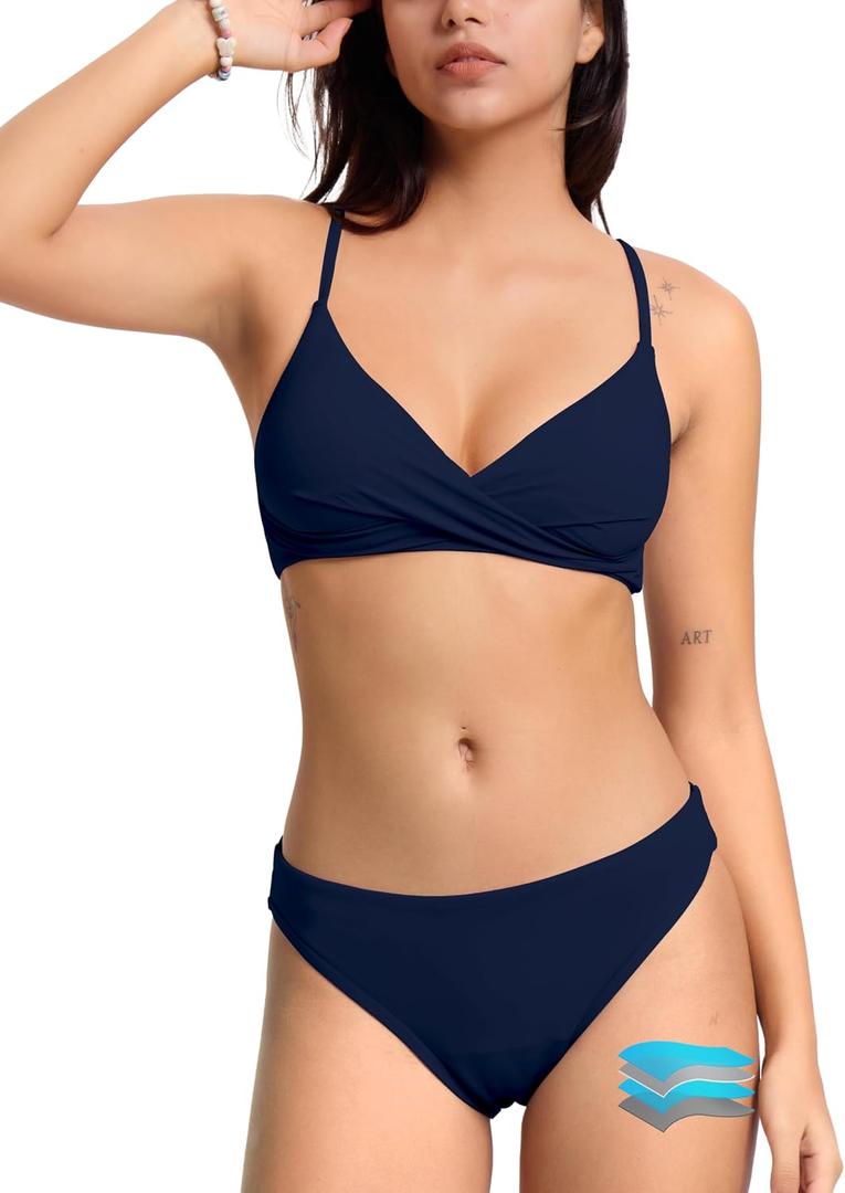 Beautikini Period Swimwear Twist V Neck Bikini Sets Two Piece Menstrual Leakproof Swimsuits Bathing Suit for Teen Girls Small