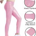 Girls Metallic Active Leggings Size 4-14 Years Shiny Sparkly Mystique Stretch Ankle Length for Kids Youth Teen (Pink)