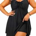 Daci Plus Size Women Two Piece Swim Dress with Shorts Flowy Swimsuits Tummy Control Bathing Suits (Black) 22W