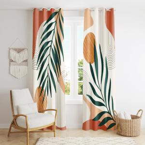 Mid Century Modern Curtains Set Thick Cotton Boho Curtain Blackout for Bedroom Bohemian Style Decor Window Leaf Print Classical Drapes for Living Dining Room, 2 Panels, W5272" L (2 Panels, W52  L72)
