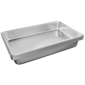 EGGKITPO Hotel Pans Full Size 6-Pack 4 Inch Stainless Steel Trays for Food Commercial Hotel Pan Food Containers Chafing Pans for Restaurant Buffet Party Supplies, 1/1 4" deep without lid