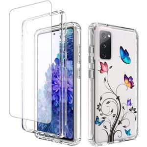 Vavies Case for Galaxy S20 FE 5G Case, SM-G781U Case with Tempered Glass Screen Protector, Full Body Clear with Floral Design Protection Phone Cover Cases for Samsung Galaxy S20 FE 5G (butterfly tree)