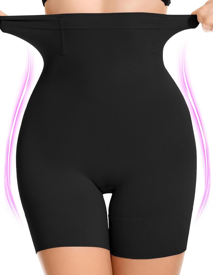 SIMIYA Shapewear Tummy Control Shorts for Women, 5-IN-1 Body Shaper High Waisted Girdle Boyshort Slip Short for Under Dresses (Black, L)