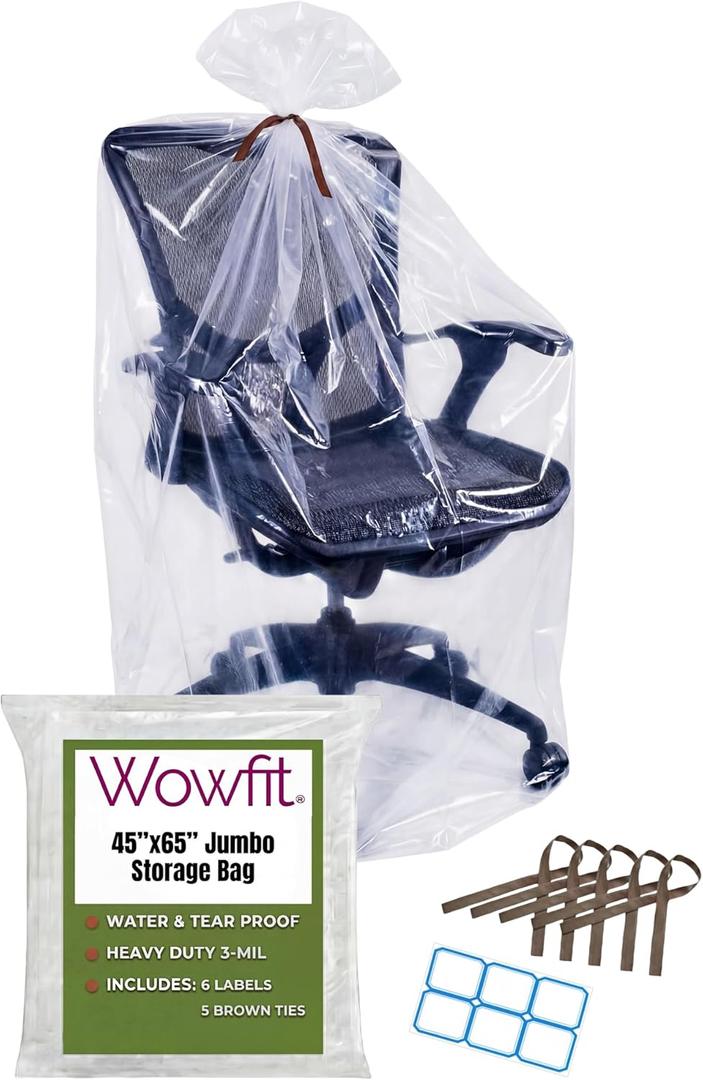 Wowfit 5 CT 45x65 inches Extra Large Clear Plastic Bags Perfect for Car Seat, Luggage, Suitcase, Stroller, Chair, Kids Bike and Attic Storage (3 Mil Flat Bags)
