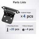 2 x HOSOM 4 Pack Black Cabinet Hinges, 1/2" Overlay Cabinet Door Hinges for Kitchen Cabinet Doors, Flush Face Mount Self Closing Cabinet Hinges with Door Bumper