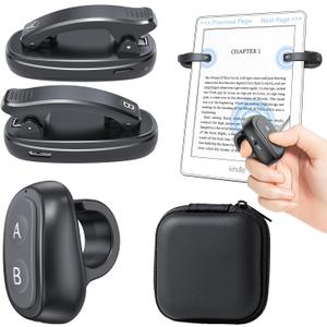 [2 Clips] Finger Ring Kindle Page Turner Remote Control for Paperwhite: Rechargeable Wireless Clicker for Reading on Bed for iPhone Android iPad, Camera Shutter & Video Record Accessories (Black)