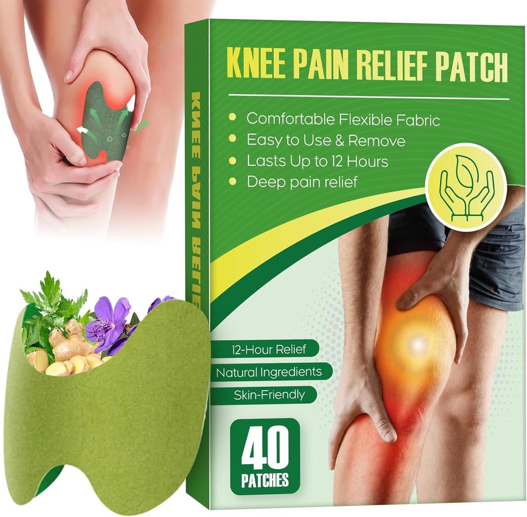 40PCS Knee Patches, Natural Wormwood Extract Patches for Knees, Fast Relief for Knee, Joint and Muscle Pain, 12 Hour Long Lasting Relief-F01