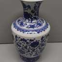 Blue and White Vase, Blue Sunflower Pattern Vase, Chinoiserie Vase, Blue and White Ginger Jar Vase for Home Decor,Flower Vase, Blue and White Porcelain Dcor,11" H