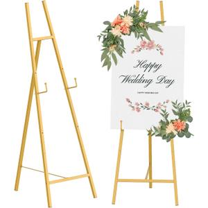 2 Pack Gold Easel Stand for Sign,Adjustable Easel Dispaly Stand, Metal Large Floor Standing Easels for Pictures,Wedding Poster Stands for Baby Showers,Birthday Parties