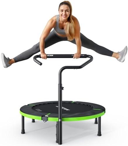 BCAN 40" Foldable Mini Trampoline, Rebounder Trampoline for Adults, U/T Shape Adjustable Foam Handle, Exercise Rebounder for Adults Indoor/Garden Workout, Max Load 330lbs