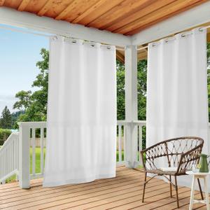 TOWN & COUNTRY BASICS Cabana Solid Heavyweight Indoor Outdoor Curtains, Light Filtering Opacity with Grommet Top, Water Repellent, 2-Pack Set, 54"x84", Winter White