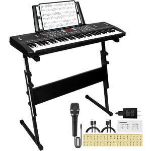 Kids Keyboard Piano, 61 Key Electronic Piano (Black with Stand)