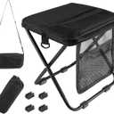 Portable Folding Stool With Dual Storage Pockets And Side Pockets Compact Adult-Sized Portable Stool, Ideal For Camping, Hiking, Outdoor Activities And Events Maximum Weight Capacity 280 lbs (Black)