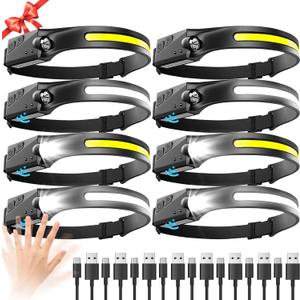 Headlamp Rechargeable 8 Pack, LED Headlight Flashlight Super Bright with 230 Wide Beam, Motion Sensor, 5 Modes Waterproof Head Lamp for Outdoor Hiking Running Camping (Black)