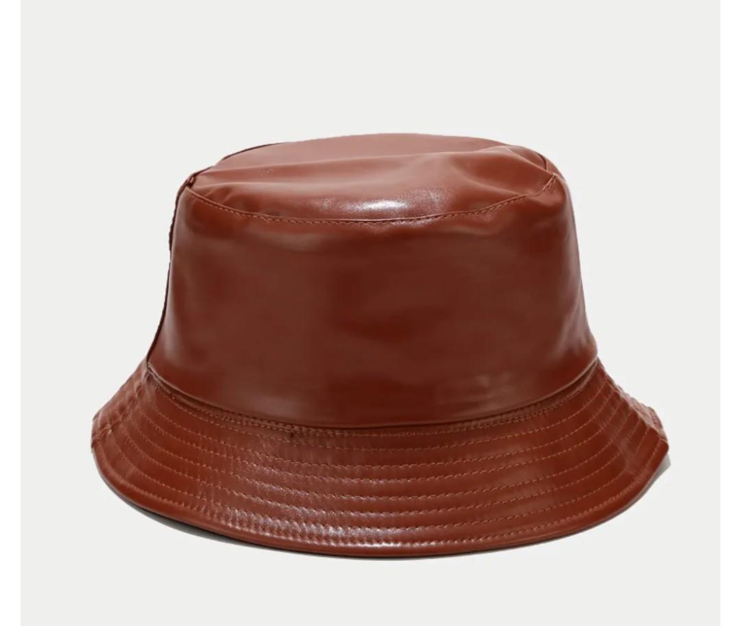 syeigh Bucket Hat Bucket Hat Faux Leather Reversible Fisherman Hats Pu Cotton Waterproof Fishing Caps Solid Men's and Women