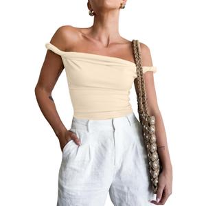 Tankaneo Womens Off The Shoulder Top Sleeveless Slim Fit Stretchy Tank Top Y2k Casual T Shirts (Small)