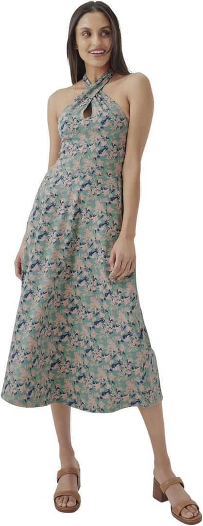 Pact Organic Cotton Women's Fit & Flare Halter Dress (Green)