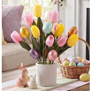 2 x Canlierr Easter Decoration Artificial Easter Tulip and Egg in Pot 12" Tall Potted Spring Tulip Flower Decor for Table Centerpiece Mantel Party Gift(Classic) (Pastel)