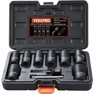 10Pcs Bolt Nut Extractor Set, 1/2" Drive Impact Twist Lug Nut Removal Socket Tool, Stripped For Damaged, Frozen, Studs, Rusted, Rounded-Off Bolts, Nuts & Screws, Cr-Mo Steel, T12210