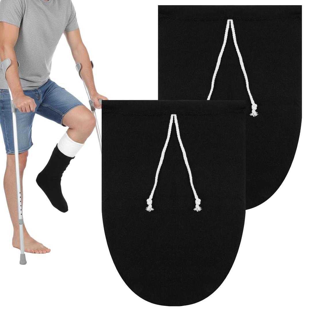Ptwola 2 Pcs Cast Sock Cover for Foot Adjustable Drawstring Casts Protector Washable Leg Cast Cover Short Foot Casts Sleeve Below Knee Sock for Men Women Foots Leg Ankle