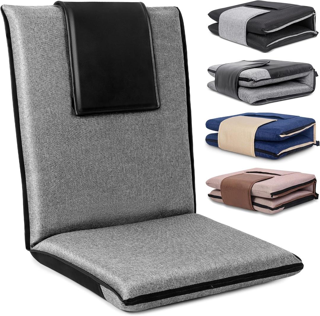 Floor Chair with Water Repellent Fabric 14-Position Adjustable Floor Chair with Back Support Portable Floor Seat for Adults Foldable Meditation Seat with Washable Cover (Dark Grey) (34.25 inches x 17.32 inches x 17.32 inches)