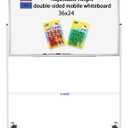 H-Qprobd Mobile Whiteboard 36"x24" Magnetic Dry Erase Board with Stand - Adjustable Height Double Side Rolling White Boards on Wheels for Home, Office & School